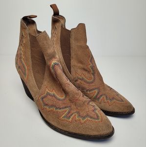 JEFFREY CAMPBELL FREE PEOPLE BROWN SUEDE STACKED HEEL WESTERN COWBOY BOOTS 9